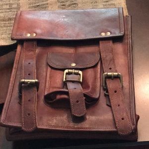 Distressed leather messenger bag